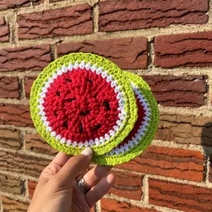 Crocheted watermelon Coaster Set