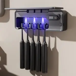 Wall-mounted UV Toothbrush Sterilizer Holder, Long Battery Life, Stylish Black and White Design, HD LED Display, USB Charging - Perfect for Bathroom Oral Care and Holiday Gifts, Kitchen Disinfectant | Fashionable Modern Design | High quality UV, toothbrus
