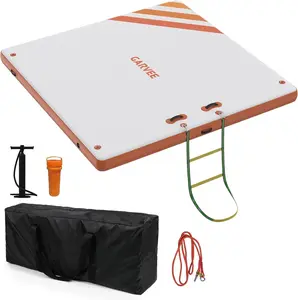 Gaomon Inflatable Floating Dock - Thick PVC Material, Nonslip Surface, Rope Ladder, Easy Setup, 1.8x1.5m Orange Floating Platform for Pool, Beach