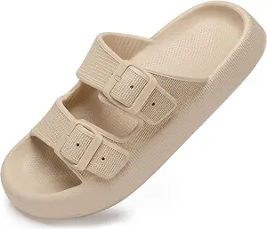 Sandals for Women and Men - Pillow Slippers - Double Buckle Adjustable Slides - EVA Flat Sandals