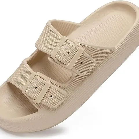Women's Pillow-Soft EVA Flat Footwear Slipper Sandals - 2-Strap Buckle Adjustable Open-Toe Casual Indoor Shoes with Footbed