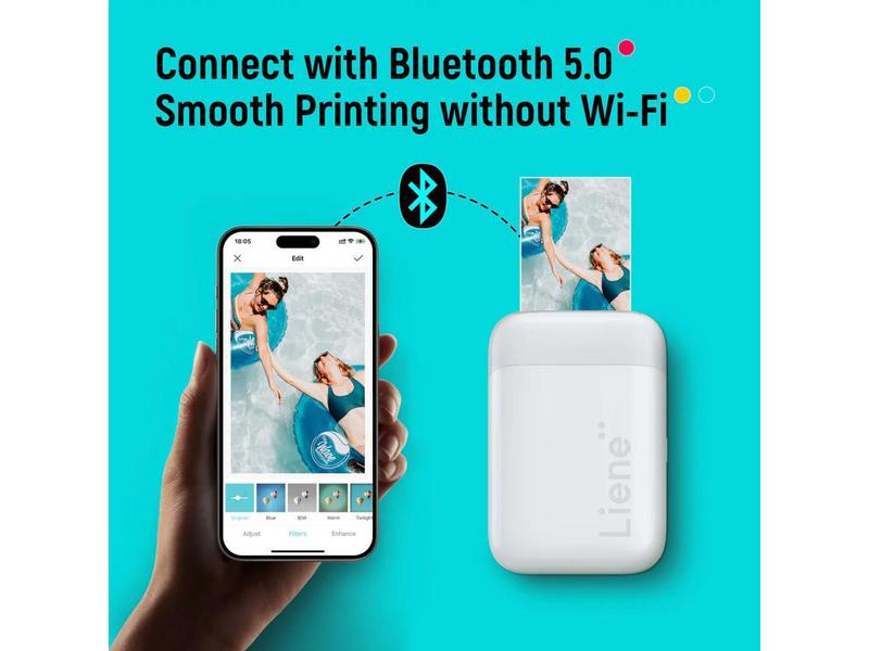 Liene Pearl K100 2x3" Portable Photo Printer w/ 50 Zink Photo Papers, White