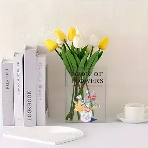 1pc Acrylic Flower Vase, Transparent, Clear Acrylic Vase, Book-Shaped Acrylic Vase for Home Decor, Home Decoration for Spring and Summer, Modern Book-Style Vase For Bookshelf, Decor for Bedroom, Office, Living Room, Flower Arrangement Vase