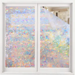 3D Rainbow Window Privacy Film, No Glue Static Cling Decorative Glass Decal, UV Blocking Sun Catcher