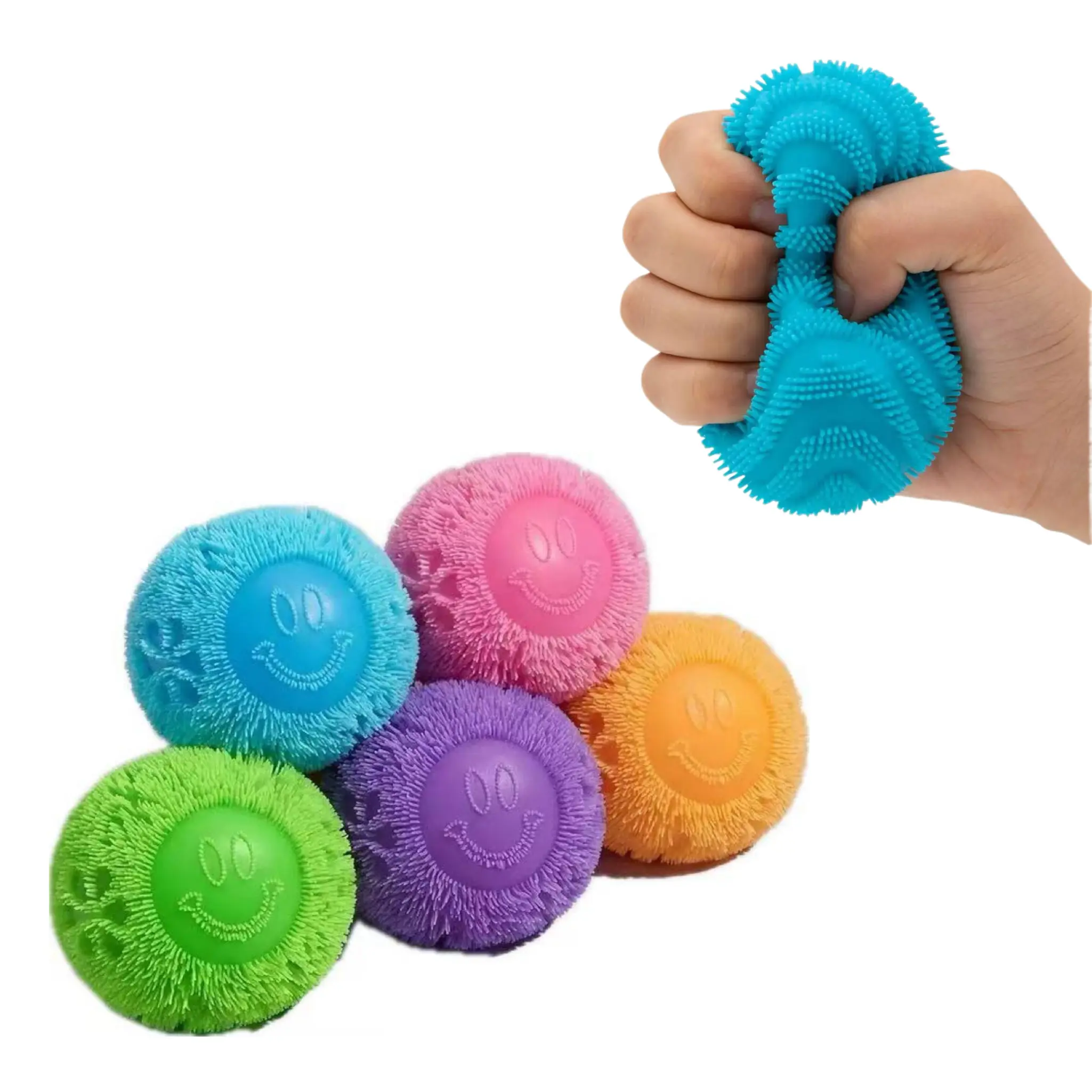 Sensory Squeeze Balls with Spiky TPR Smiley Faces, Stretchy Squishy ASMR Fidget Toys for Stress and Anxiety Relief, Calm Corner Emotional Regulation Tools for Neurodivergent , Goodie Bag Fillers, Desk Toys diameter autism kid birthday party office