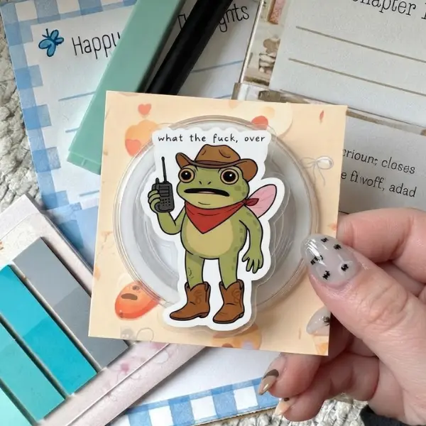 What the Fuck, Over Cowboy Frog with Fairy Wings MagSafe Phone Grip, Funny Meme Frog PopSocket, Quirky Cowboy Fairy Accessory, Relatable Sarcastic Gift for Best Friend, TikTok Viral Mer