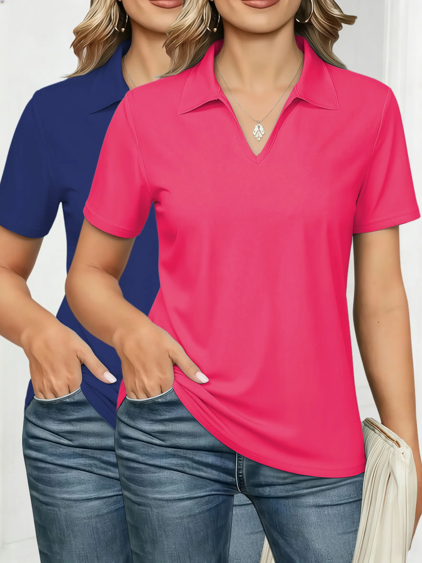 Women’s Solid Color Polo Shirt Short Sleeve – Lightweight Breathable SummerVibes 2026 Top, Business Casual Collared Shirt for Office Work Daily Wear, Cute Basic Athleisure Outfit Soft Comfortable Tee