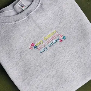 Demure Cutesy Embroidered Crewneck Sweatshirt  Pullover Embroidery