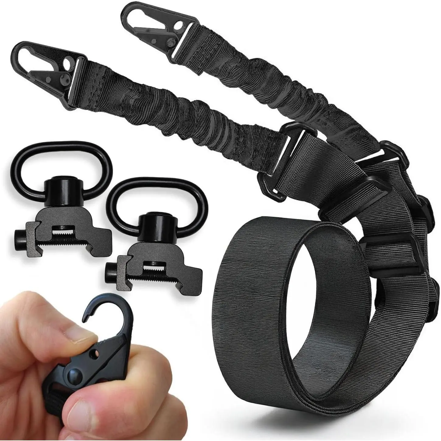 Tactical 2-Point Rifle Sling with Adjustable Rope, Adjustable Gun Shoulder Strap, Quick-Detach Metal Carabiner Hooks for Outdoor Sports, Climbing