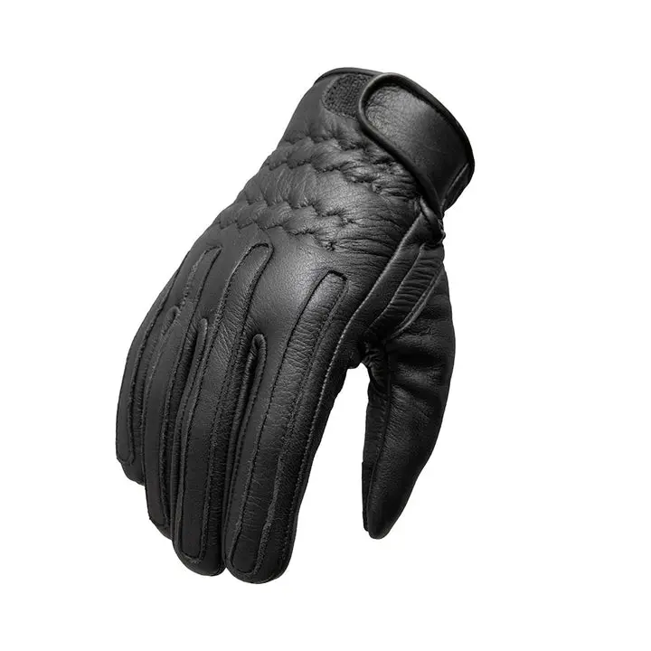 Razorback Men's Deer Skin Motorcycle Protective Gloves - Super Soft Leather, Gel Palm Padding, Curved Stitching, Velcro Strap for Secure Fit, Absorbs Vibrations, Improves Flexibility for Bike Enthusiasts