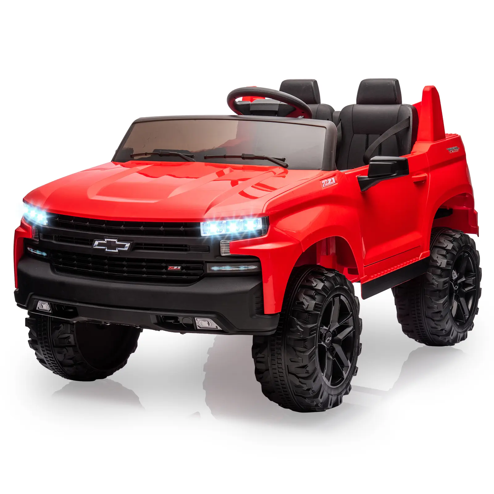 【Christmas Gift】Licensed 24V Chevrolet Silverado 2-Seater Kids Ride On Car, Red, with Remote Control, LED Headlights, Music, Powerful Dual Motors, Outdoors, Horn, Metal Frame, Anti-Skid Tires