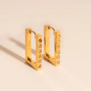 Rounded Stone Rectangle Huggie Hoop Earrings