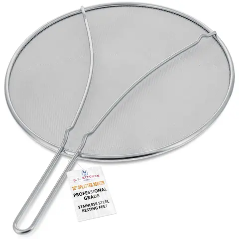 Stainless Steel Splatter Guard 13" Fine Mesh Cover, Grease & Oil, Splatter Screen for Frying Pan, Cooking Pots, with Resting Feet
