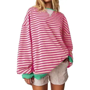 Oversized Sweatshirt Color Block Crew Neck Long Sleeve Shirt Casual Loose Pullover Top Y2K Clothes back to school