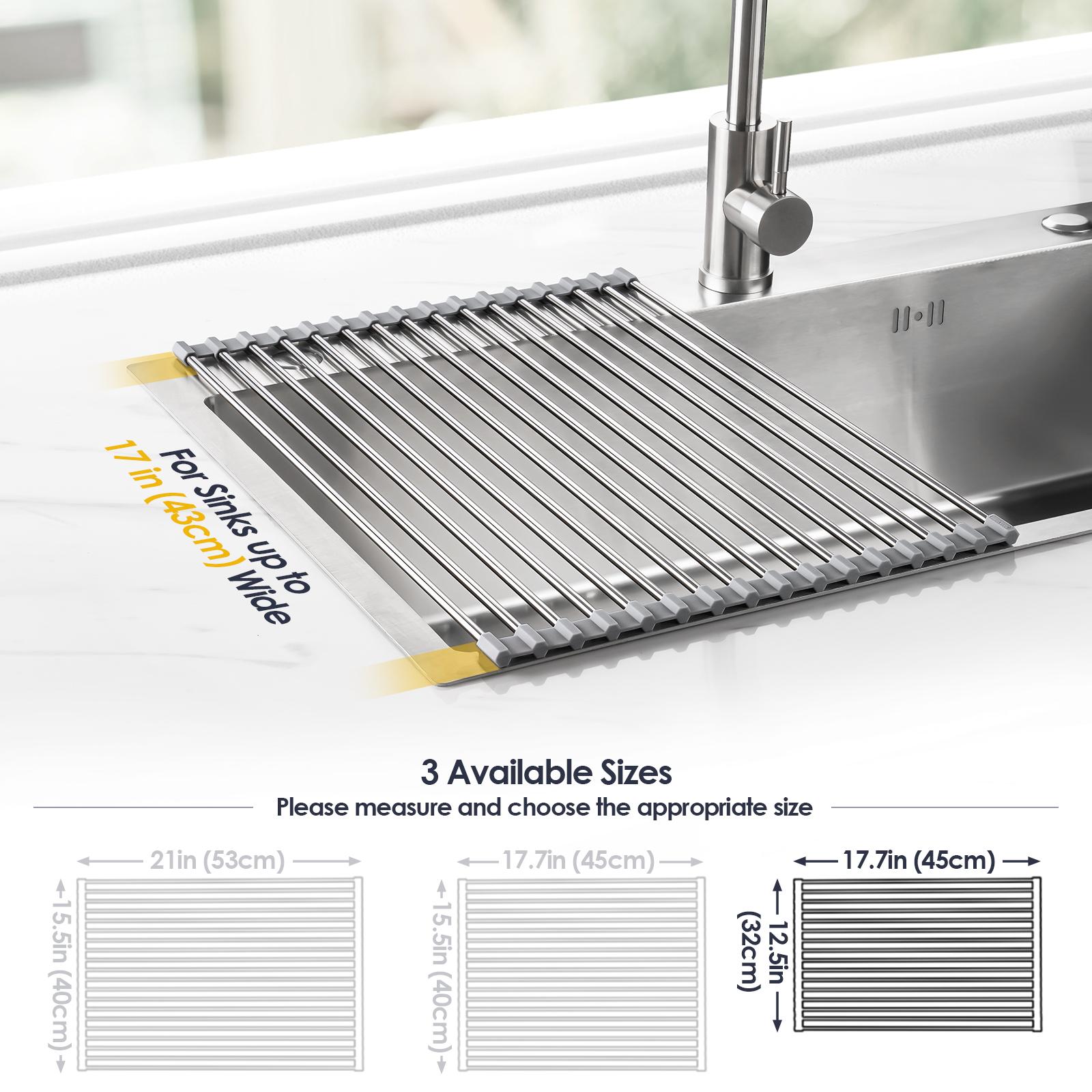 GREY Tomorotec 17.7" x 12.5" Roll Up Dish Drying Rack, Stainless Steel Drainer, Kitchen Sink Gadget drying rack organizer sponge holder sink caddy GREY Tomorotec 17.7" x 12.5" Roll Up Dish Drying Rack, Stainless Steel Drainer, Kitchen Sink Gadget drying rack organizer sponge holder sink caddy