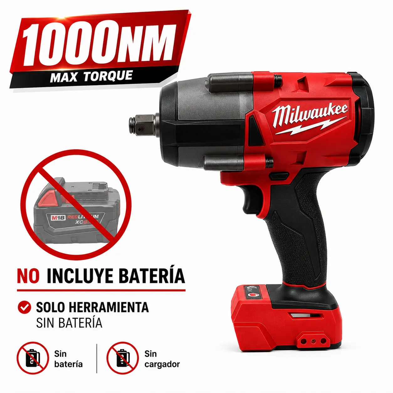 Milwaukee M18 Cordless Impact Wrench, 1000 Nm Torque, for Auto Mechanic Fleet Repair