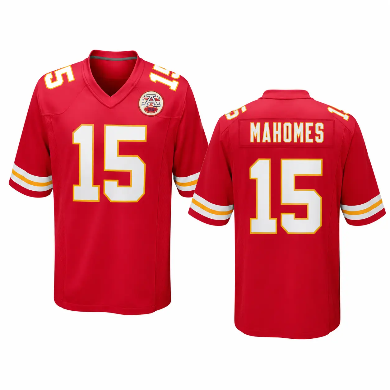 Full Print Kansas CChiefs Red/White Mahomes #15 Royal Football Jersey, Men's Breathable V Neck Short Sleeve Athletic Shirt, Team Game Uniform, Sports Fan Apparel, Unisex Gift for Football Fans