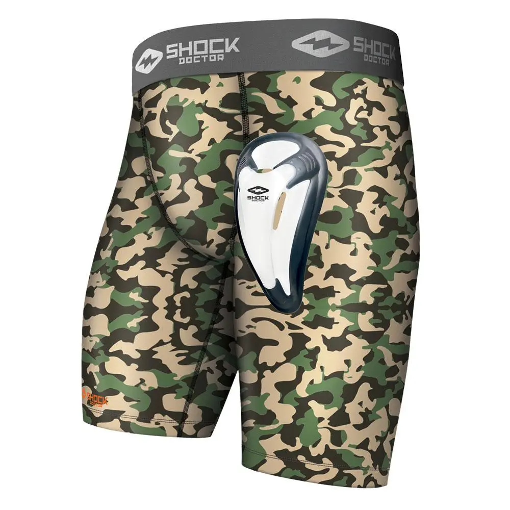 Shock Doctor Camo Core Compression Short with Bio-Flex Cup - Summer Wear, Four-Way Stretch, Moisture-Wicking Fabric