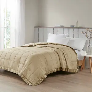 Madison Park Cambria Oversized Down Alternative Blanket with Satin Trim, Twin, Full/Queen