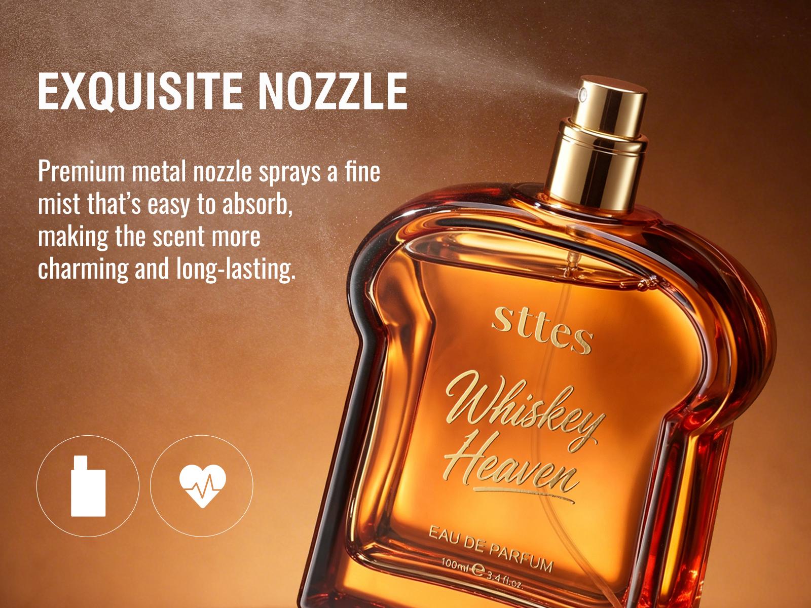 sttes Whiskey Heaven Eau de Parfum, Warm Woody Spicy Perfume for Men & Women, Cognac, Oak, Vanilla & Musk Fragrance Spray, 100ml/3.4 fl oz