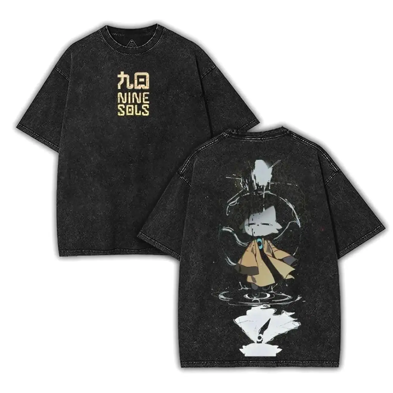 Nine Sols Indie Game Game art Washed Tshirt Oversize 2 Sided graphic game movie merch Menswear Tee streetwear Top Casual graphic t-shirts thanksgiving t shirts RRY