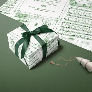 Christmas Carol Wrapping Paper Rolls | Green Vintage Holiday Music Sheets Gift Wraps GFTMT19