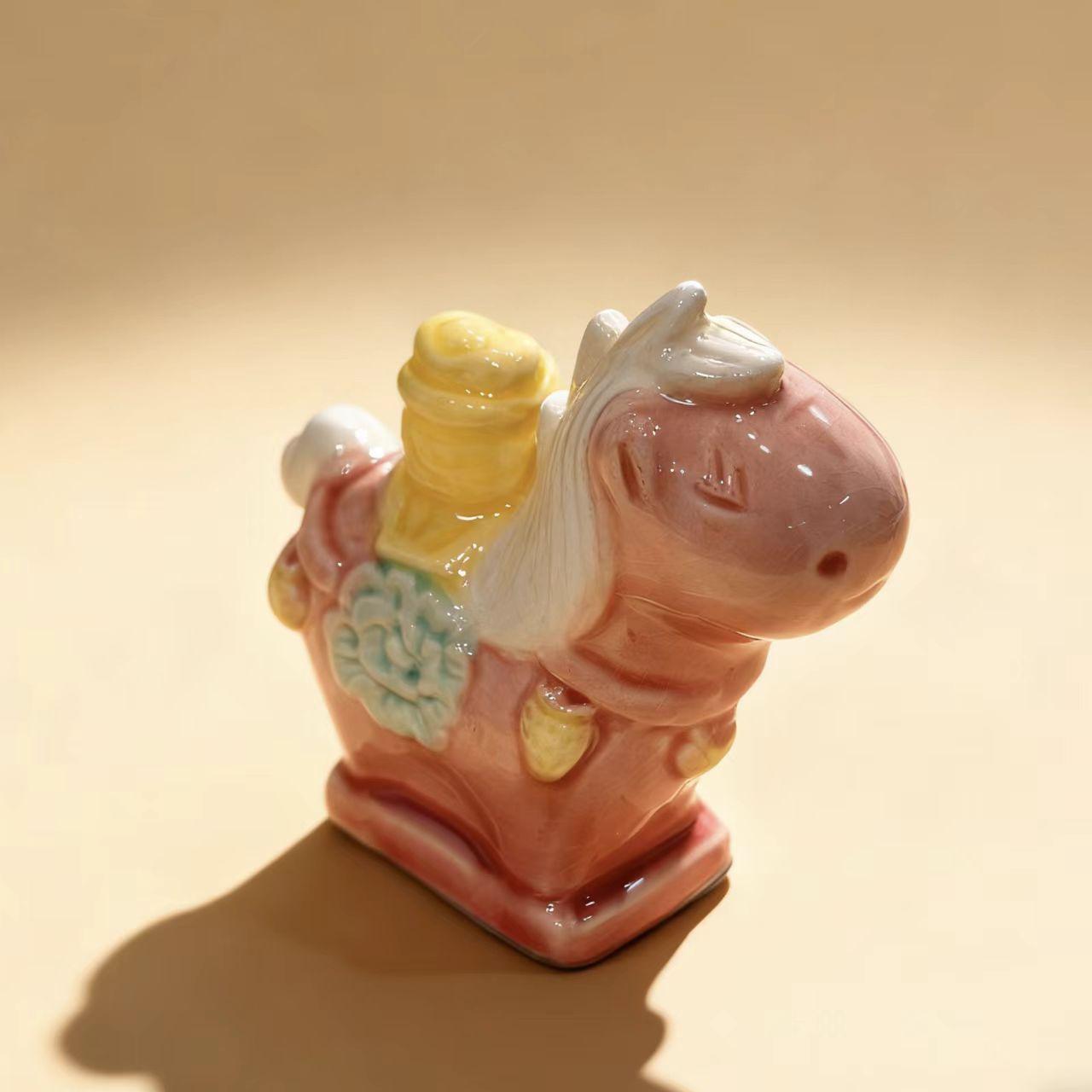 [Handmade Ceramic Horse Figurine Collection] Multi-Color Eastern Blessing Home Decor (Blooming Luck/Prosperity/Soaring/Emerald/Scarlet Ambition/Purple Sancai) Kiln-Changed Fortune Figurine for Living Room/Office/Gifts