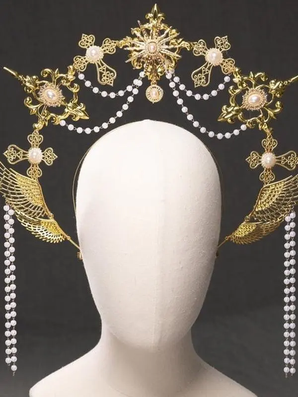 Bridal Holy Renaissance Virgin Mary Gold Halo Rococo Crown Baroque Greek Goddess Headpiece Roman Vine