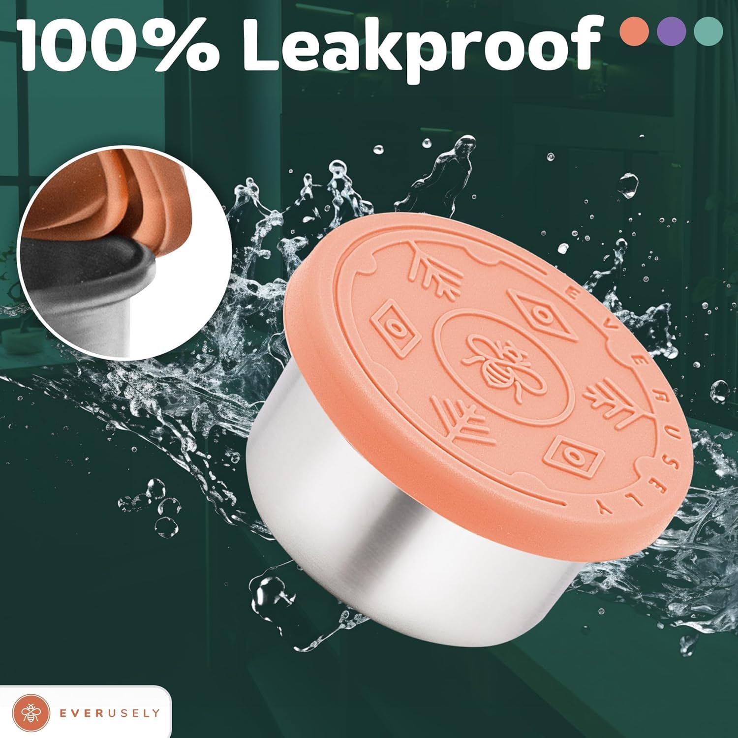 Everusely - Stainless Steel Food Containers - 4 Pack, Garden Harvest - Metal Lunch Box - Nesting Snack Containers for Office, Home Food Storage - Leakproof Silicone Lids - Dishwasher and Freezer Safe Everusely - Stainless Steel Food Containers - 4 Pack, Garden Harvest - Metal Lunch Box - Nesting Snack Containers for Office, Home Food Storage - Leakproof Silicone Lids - Dishwasher and Freezer Safe