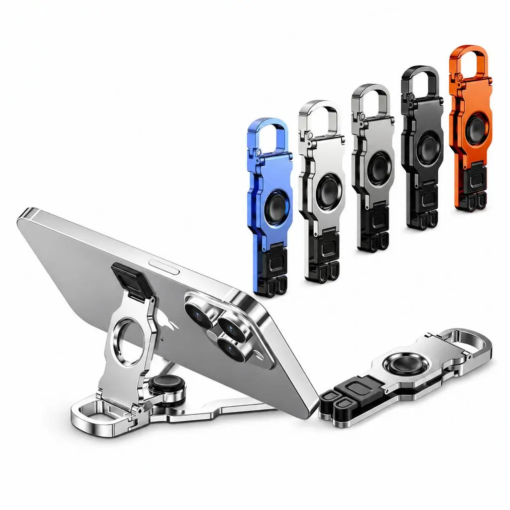 Multi-Functional Metal EDC Keychain, Foldable Cell Phone Stand, Fidget Spinner Toy, Portable Bag Hanging Clip, Pocket Daily Carry Gadget, Practical Gift,Stylish Accessories for Men & Women