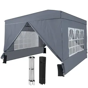 COSTWAY-10 X 10 FT Pop up Canopy Tent Outdoor Patio Commercial Sunshade Shelter with 4 Sidewalls-Gray