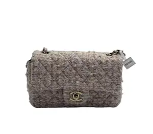 Pre-owned CHANEL H5 Classic Flap (CF) Pink Tweed Large Mini Chain Bag 17109