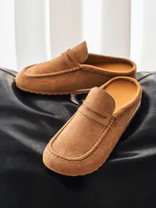 Men's All-Season Fashion Mule Half Slippers, Slip On Mules, Comfortable Soft Insole Design, PU Leather Upper, Casual Home Shoes, One-Piece Slip-On