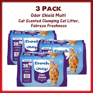 3 Pack Multi-Cat Clumping Cat Litter Extra Strength Formula with Fresh Scent and Ammonia Block Technology, 38 lbs (4 x 9.5 lb Bags) for Advanced Odor Control and Easy Scooping