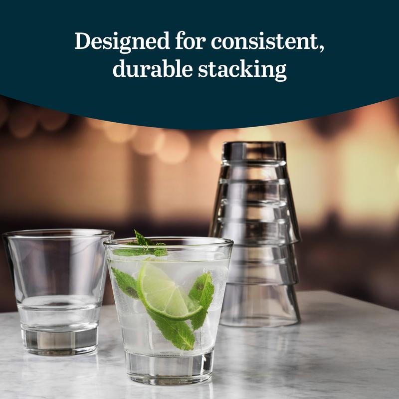 Libbey 15710 Endeavor Stacking DuraTuff Rocks Glass Set, 9 oz, Clear Drinking Glass Set of 12, Modern Stacking Glasses for Cocktails and Fine Liquors