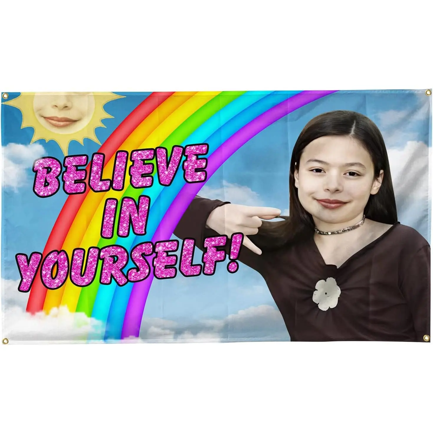 Believe in Yourself Rainbow Meme Flag 3x5 Feet Funny Flags for Room Man Cave Wall Decor with Brass Grommets for College Dorm Room Decoration,Outdoor,Parties,Home,Bedroom,Indoor