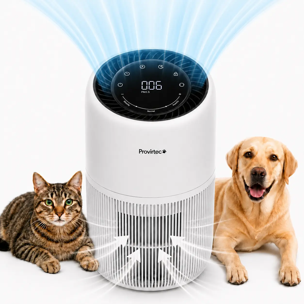 Provirtec Pet Air Purifier for Home Bedroom, Bonus 2 Extra Filters,Up to 1500 sq.ft, 5-Stage H13 True HEPA, All-Around Grille Intake, Enhanced Activated Carbon for Cat Litter Smell Dog Hair Dander Allergies, Washable Pre-Filter, Auto Quiet Sleep Mode