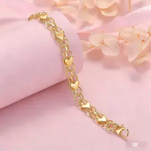 18K Gold Heart Chain Bracelet - Shiny 18K Gold Jewelry for Valentine’s Day & Mother’s Day - Elegant Durable Gift for Mom Wife