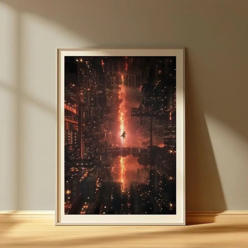 [Sale Up To 50% Off] Unframed Demon Slayer Tanjiro Infinity Castle Paper Poster - Anime Design, Cinematic Room Decor, Dramatic Fall Scene Wall Art