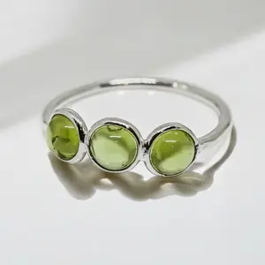 Peridot and Sterling Silver Tri-Stone Ring