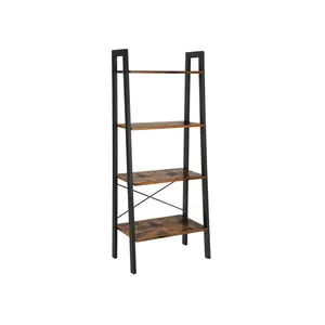 SONGMICS Ladder Shelf, 4-Tier Bookshelf, Storage Rack, Bookcase with Steel Frame, Industrial Style