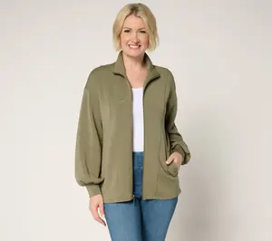 Belle by Kim Gravel ScubaLuxe Blouson Sleeve Zip Up Jacket