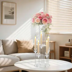 5 Arm Candelabra,Clear Centerpiece for Table,Acrylic Centerpiece Stand for Wedding Reception,Acrylic Candle Holder for Event Celebration Wedding Birthday Home,Christmas
