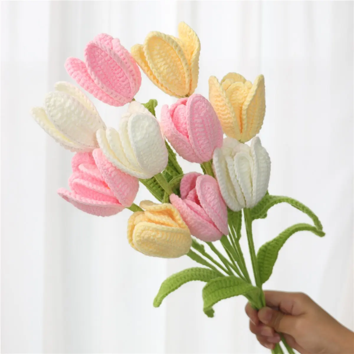 10 Pcs Artificial Tulip Flowers, Handmade Crochet Bouquet, Desktop Centerpiece, Mother's Day Gift, Birthday, Christmas, Valentine's Day, Floral Decor, Decorative Artificial Flowers, Artificial Flower Decorations