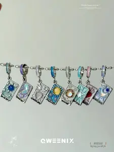 DIY Tarot Card Charm Beads Set, Silver Plated 8PCS Enamel Pendant Charms for Bracelet Making, Spacer Beads for Jewelry Crafts