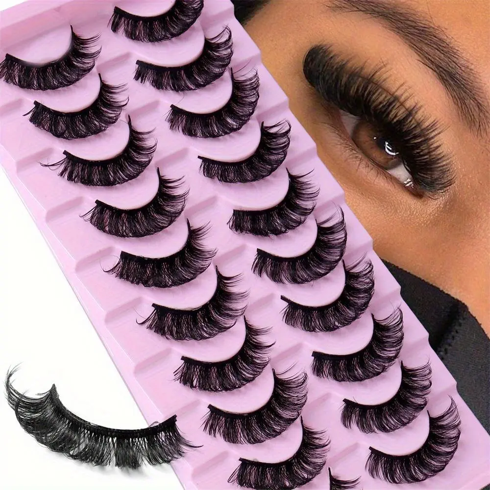 10 Pairs Thick Curly False Eyelashes, Natural Curling Strip Lashes, Full Volume Eyelash for Eyelash Extensions, High Quality False Eyelashes Kit, DIY Lash Kit