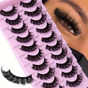 cosmetic supplies, thick curly makeup dramatic false eyelashes, 10 pairs natural curling strip lashes for daily use, full volume eyelash for eyelashes extensions for party festival stage makeup use, fall gift  for panther makeup, valentine's day gift