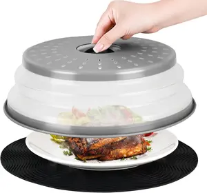 12" Microwave Splatter Cover & Mat,Large Vented Collapsible Splatter Guard dish Plate lid &  Round Kitchen Mat for