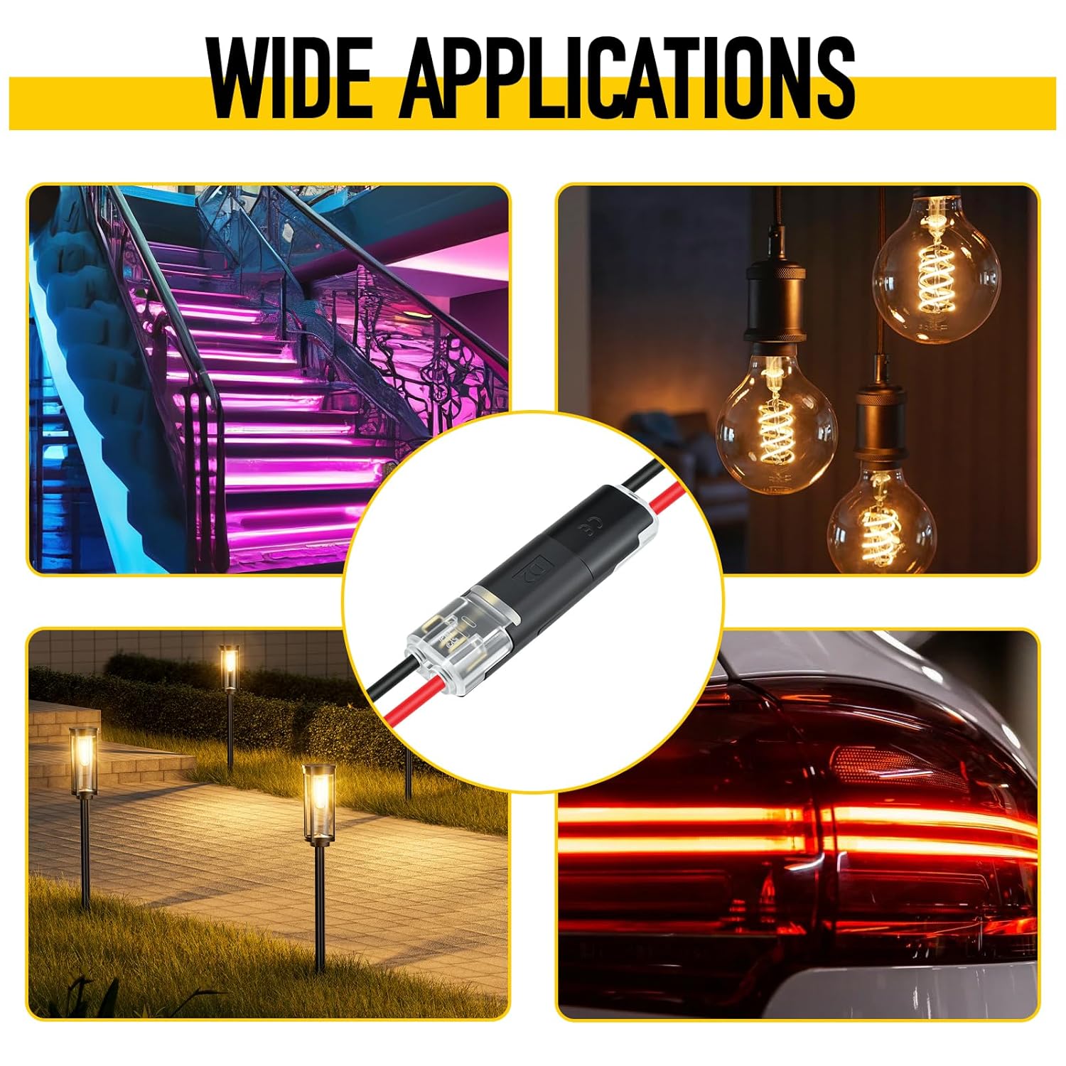 Double-Wire Plug-in Connector Led Light Strip Connectors 2 Pin, Low Voltage Wire Connector with Locking Buckle, Fast Connect Plugs Led Connectors for Strip Lights，Lead strip automotive wiring electricity Power Distribution Secure,Diy-YY