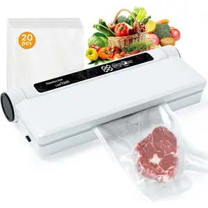 75kPa Vacuum Sealer Machine Fully Automatic Dual Use for Dry & Wet Foods Includes 40 Vacuum Sealed Bags One Click Operation Super Strong Suction Power BPA-Free Bags Compact Design, Kitchen Appliances